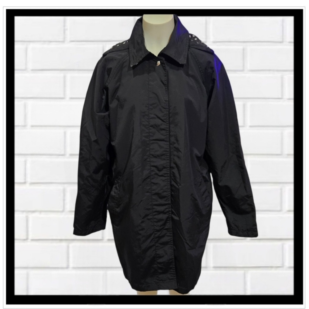 TOTES Womens Classic Black Lightweight Nylon Hooded Rain Coat Sz M